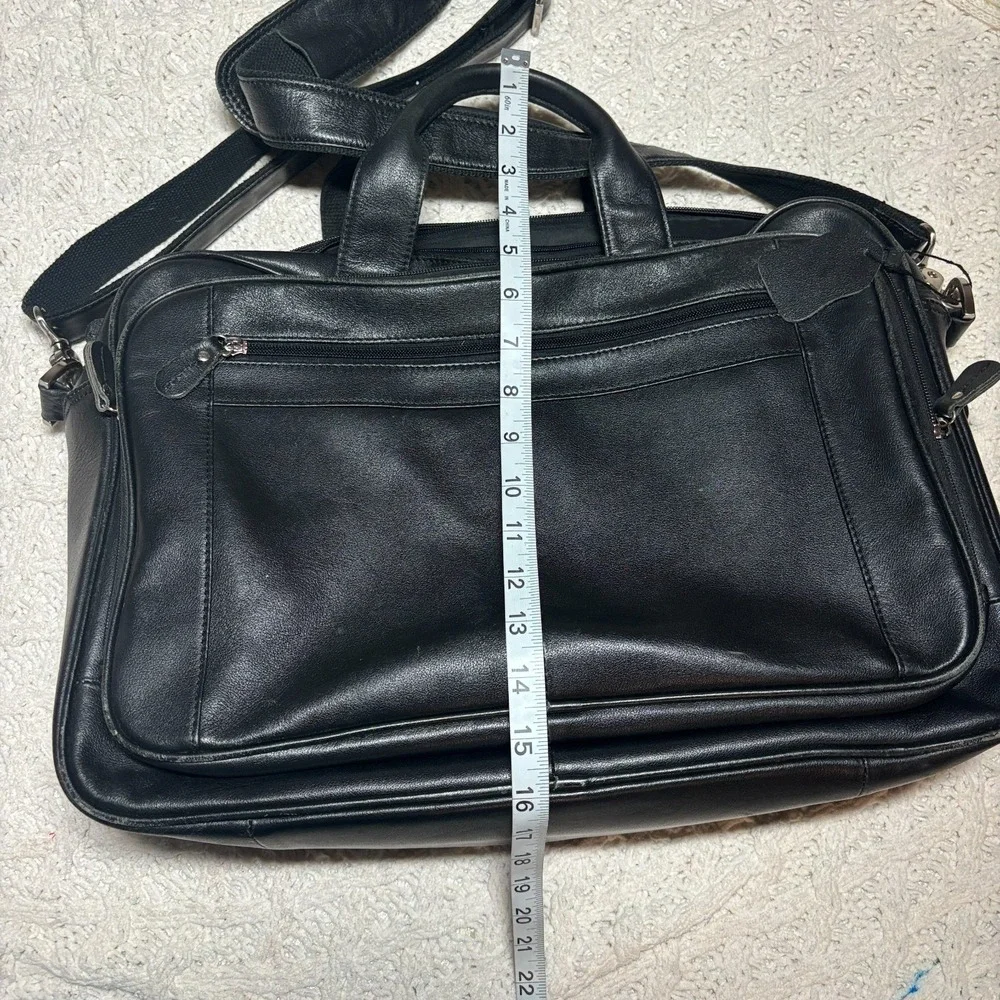 $499 Charles Tyrwhitt Grain Leather Messenger‎ Black Bag Solid Adjustable Strap